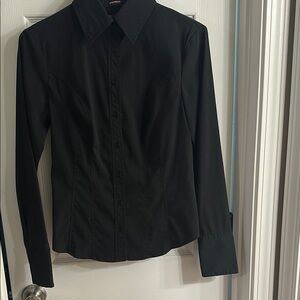 Express Black Fitted Long Sleeve Button Down Shirt